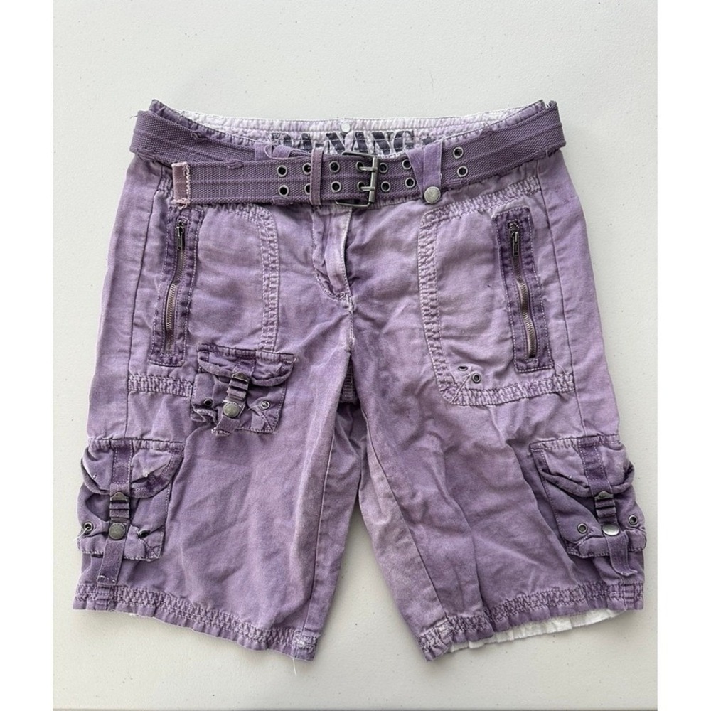 Vtg Da-Nang Surplus Cargo Shorts Womens S Cotton Linen Y2K Belted Utility Grunge